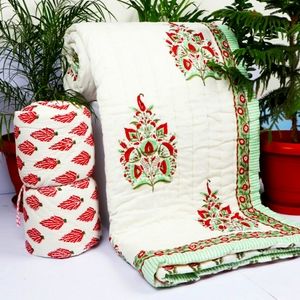 Double green unused soft cotton quilt